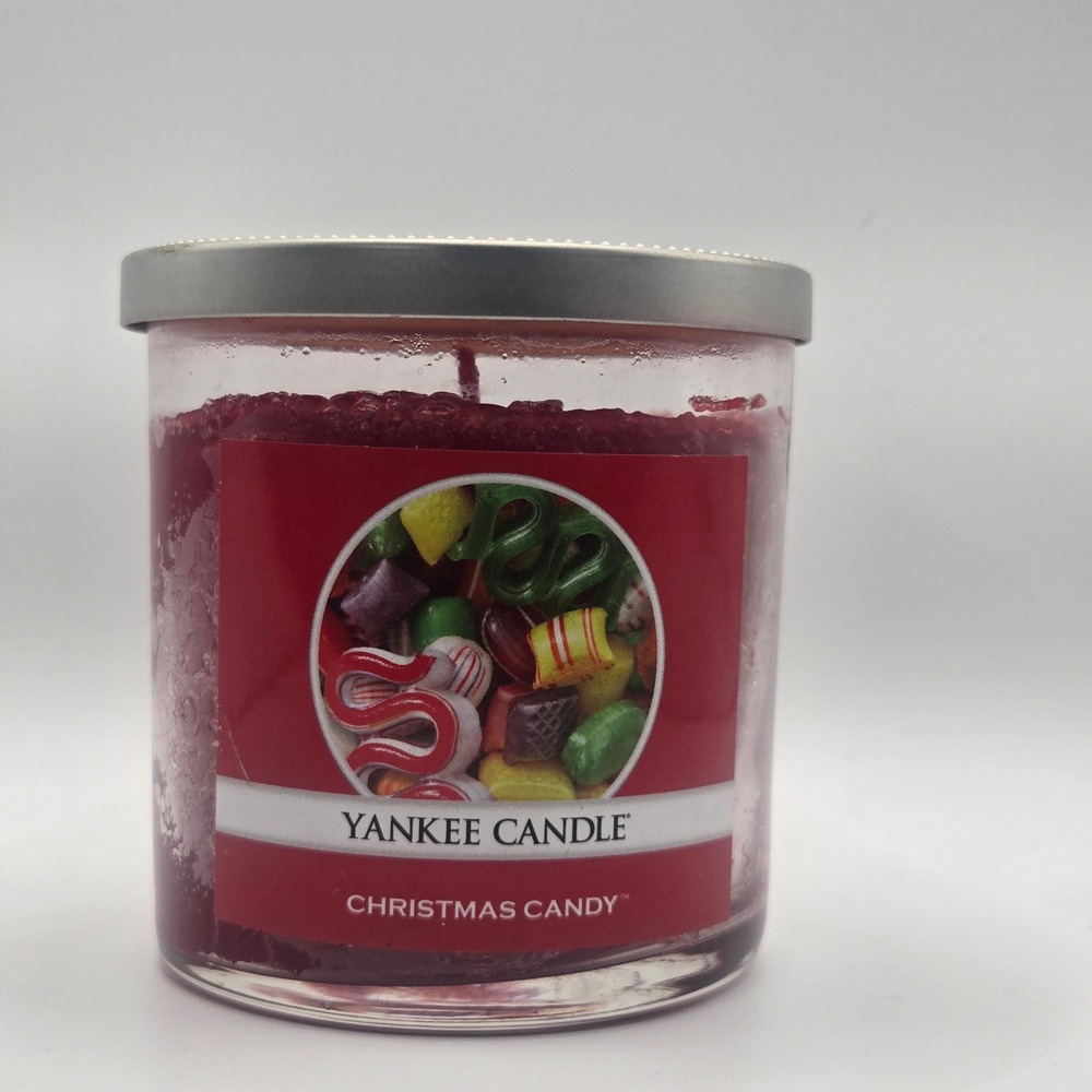 Yankee Candle Christmas Candy Scented Jar Candle Red Wax Brushed Metal Lid 7oz